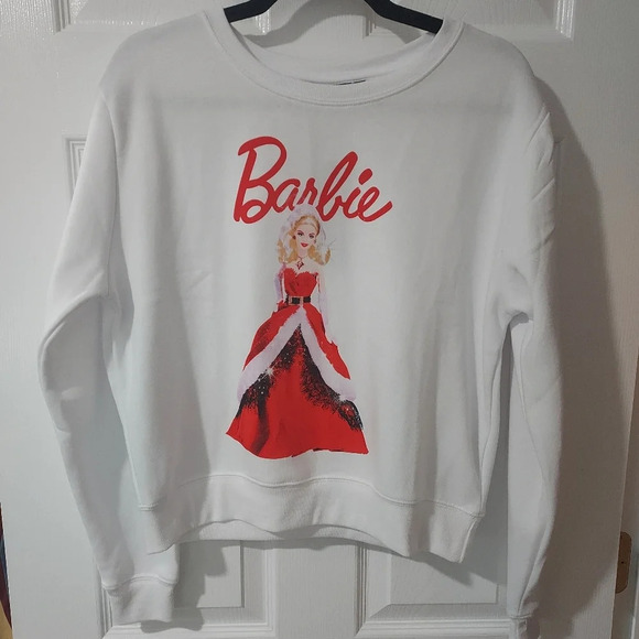 NWOT Barbie Holiday White and Red Long Sleeve Sweatshirt in Size L - Picture 1 of 8